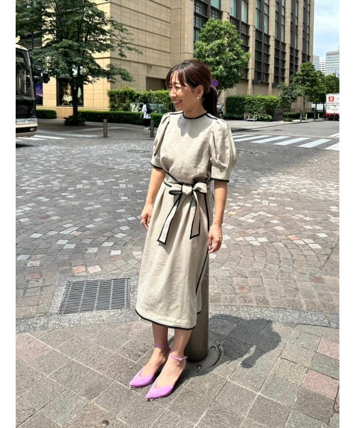 「ESTNATION」 半袖ワンピース 36 ベージュ レディース_画像9