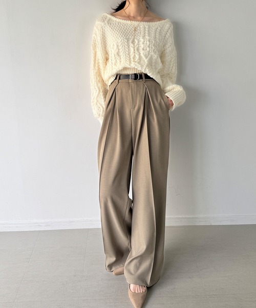 JUNOAH（ジュノア） ニット セーター 2wayワンショルケーブルショート