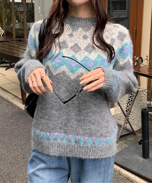 COOHEMノルディック柄ラメ入りセーター XL COOHEM - 23AW KNIT COLLECTION