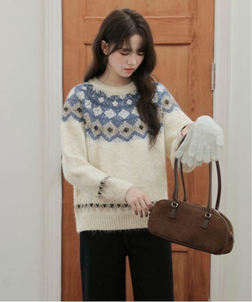 Maison Calme ニット セーター ノルディック柄ニットプルオーバー