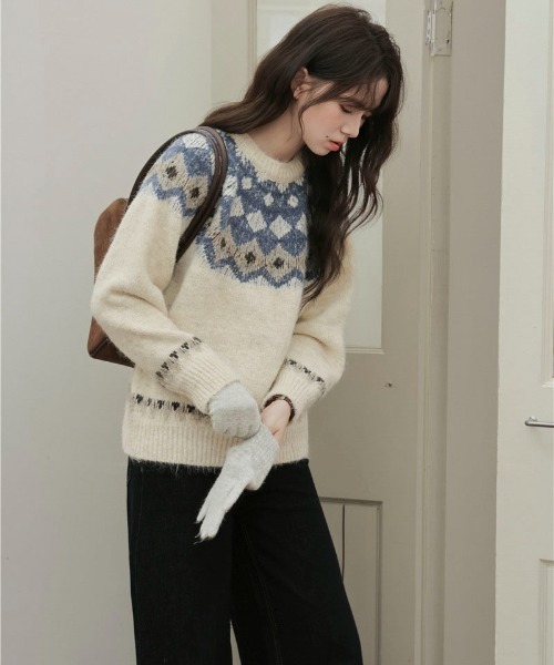 Maison Calme ニット セーター ノルディック柄ニットプルオーバー
