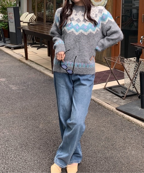 Maison Calme ニット セーター ノルディック柄ニットプルオーバー