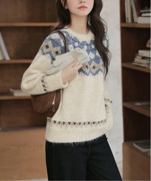 Maison Calme ニット セーター ノルディック柄ニットプルオーバー