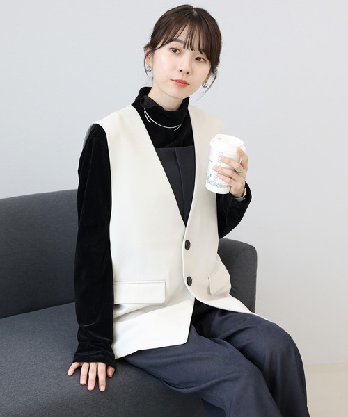 Aletta vita ベスト ジレ ノーカラーVネックベスト レディース