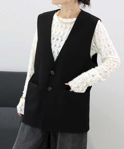 Aletta vita ベスト ジレ ノーカラーVネックベスト レディース