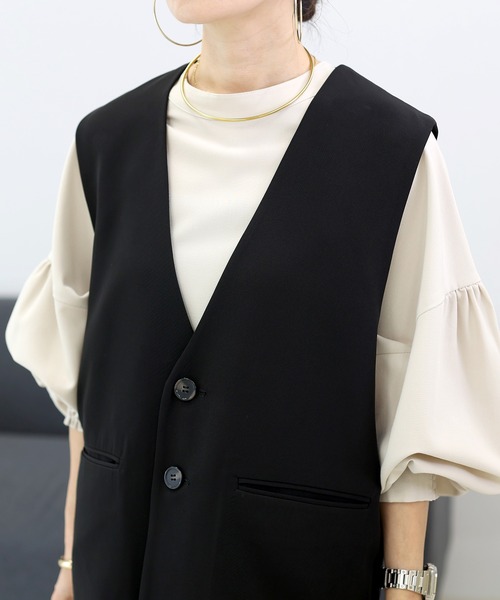 Aletta vita ベスト ジレ ノーカラーVネックベスト レディース