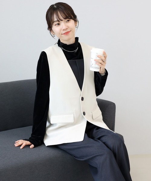 Aletta vita ベスト ジレ ノーカラーVネックベスト レディース