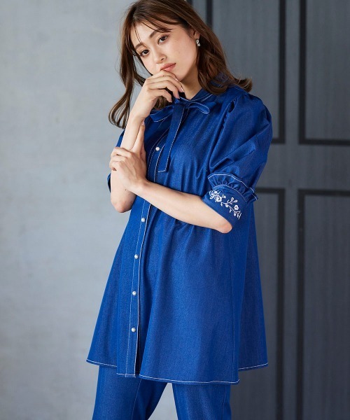 「QUEENS COURT」 7分袖ブラウス M ネイビー レディース_画像2