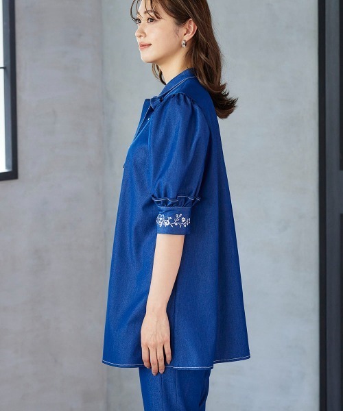 「QUEENS COURT」 7分袖ブラウス M ネイビー レディース_画像3