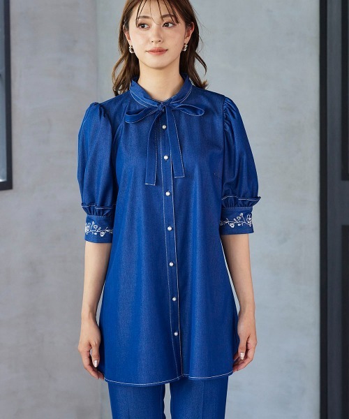 「QUEENS COURT」 7分袖ブラウス M ネイビー レディース_画像6