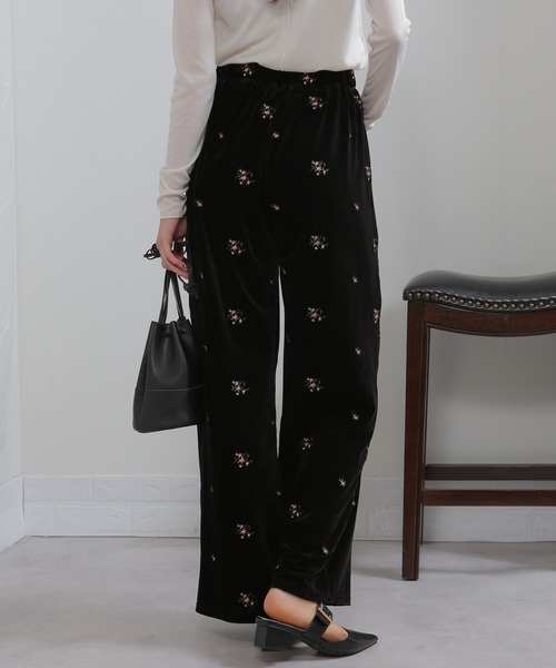 pumpkin port（パンプキンポート） パンツ 花柄刺繍 ベロア イージー