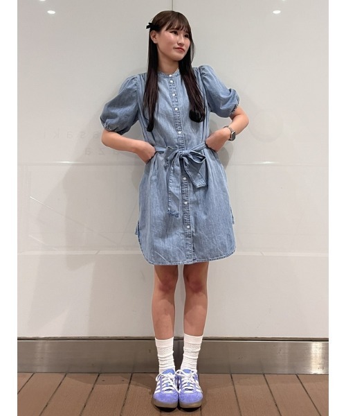 GAP（ギャップ） 半袖ワンピース X-SMALL ライトインディゴブルー
