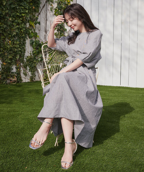 「natural couture」 半袖ワンピース LARGE グレー レディース_画像3