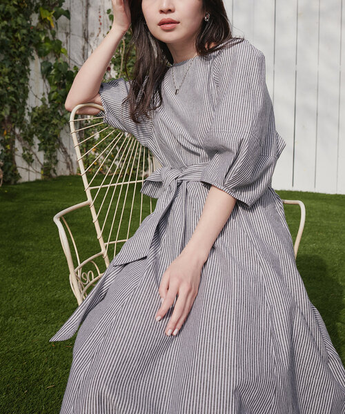 「natural couture」 半袖ワンピース LARGE グレー レディース_画像4