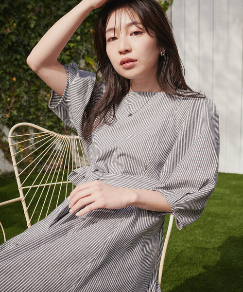 「natural couture」 半袖ワンピース LARGE グレー レディース_画像5