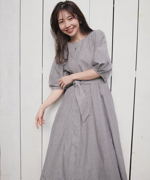 「natural couture」 半袖ワンピース LARGE グレー レディース_画像6