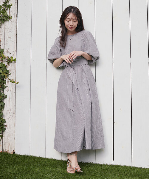 「natural couture」 半袖ワンピース LARGE グレー レディース_画像7