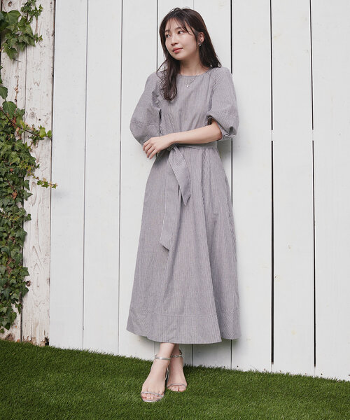 「natural couture」 半袖ワンピース LARGE グレー レディース_画像9