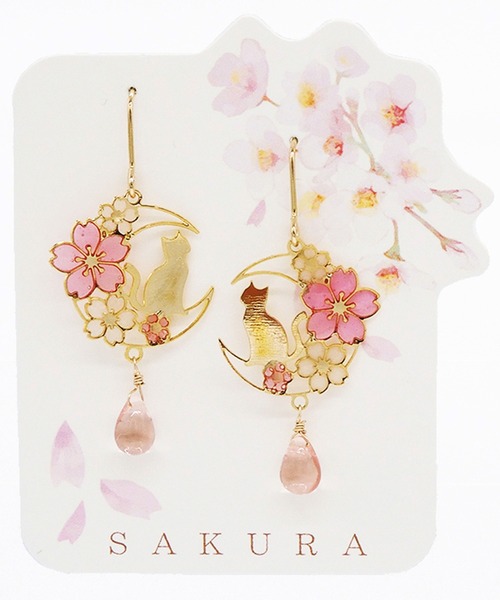 gargle（ガーグル） ピアス ガーグル：SAKURAシリーズ ネコと夜桜