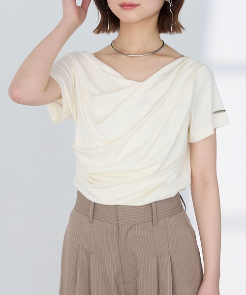 Elishe tシャツ 半袖 ドレープアシメトップス レディース : ZOZOTOWN