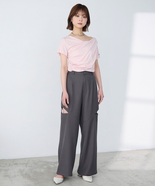 Elishe tシャツ 半袖 ドレープアシメトップス レディース : ZOZOTOWN