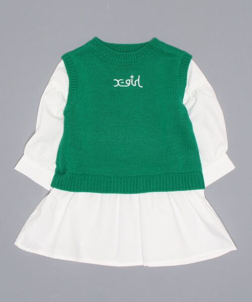 「X-girl Stages」 「KIDS」長袖ワンピース 130cm グリーン キッズ_画像2