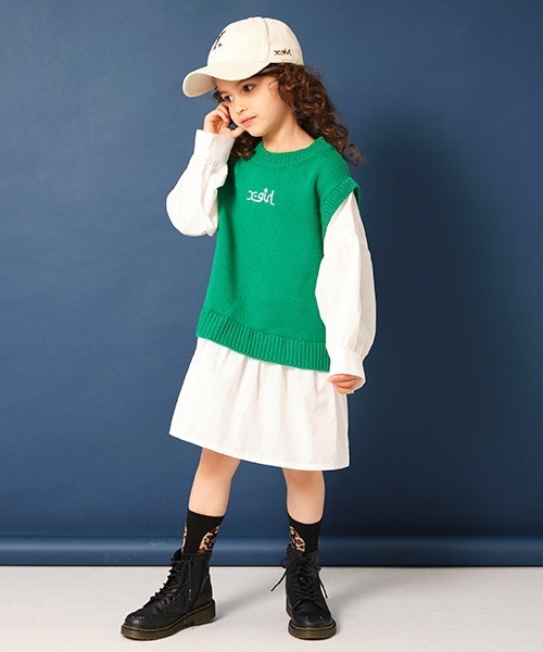 「X-girl Stages」 「KIDS」長袖ワンピース 130cm グリーン キッズ_画像3