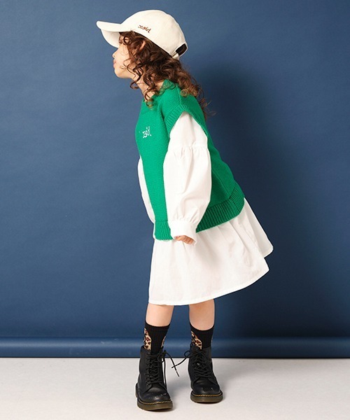 「X-girl Stages」 「KIDS」長袖ワンピース 130cm グリーン キッズ_画像4