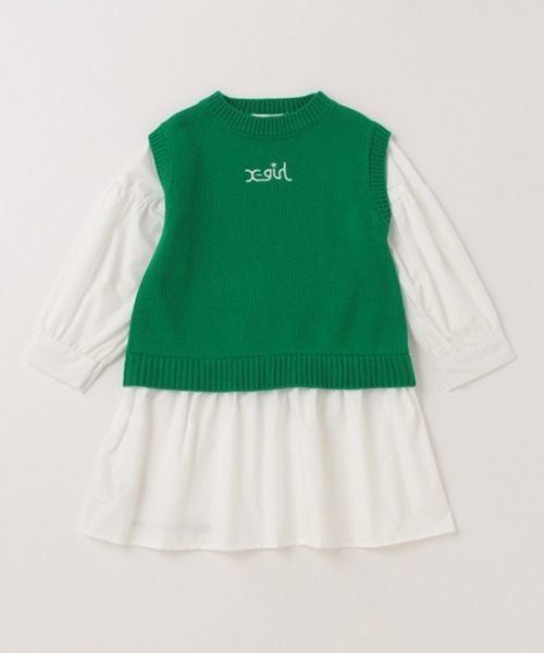 「X-girl Stages」 「KIDS」長袖ワンピース 130cm グリーン キッズ_画像7