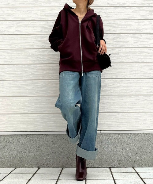 「Q」 ジップアップパーカー MEDIUM ブラック レディース_画像2