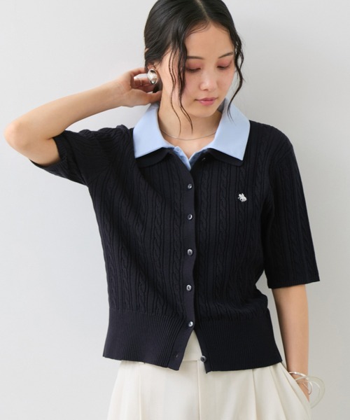カーディガン 「POLO BCS」VIS別注ケーブルドッキング衿付きカーディガン レディースの画像