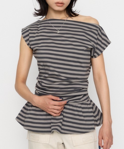 LAGUA GEM（ラグアジェム） tシャツ BORDER DRAPE FRILL チュニック