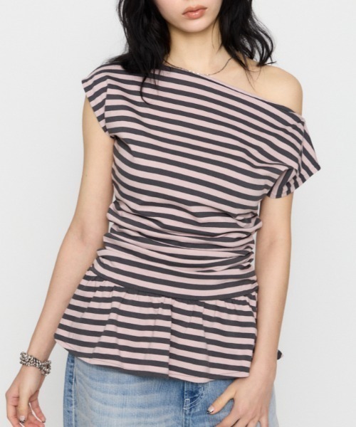 LAGUA GEM（ラグアジェム） tシャツ BORDER DRAPE FRILL チュニック