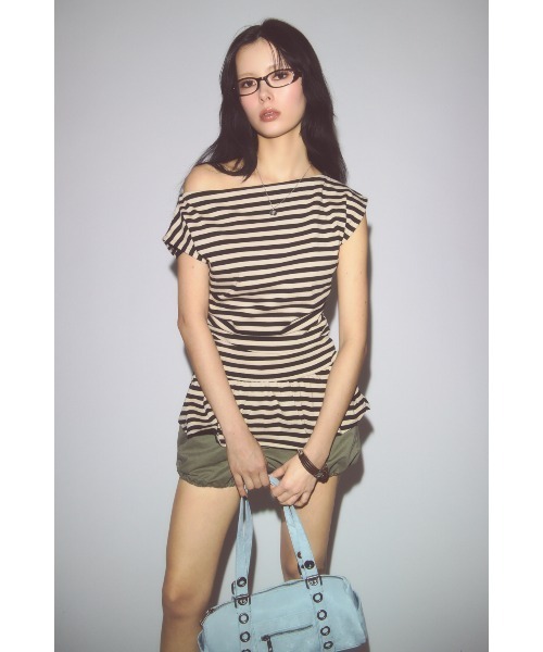 LAGUA GEM（ラグアジェム） tシャツ BORDER DRAPE FRILL チュニック