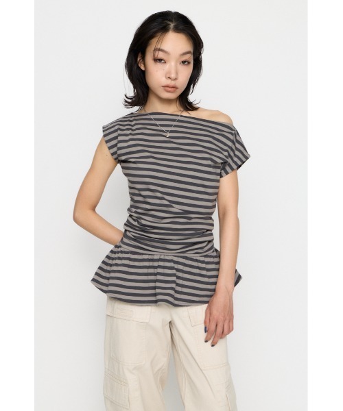 LAGUA GEM（ラグアジェム） tシャツ BORDER DRAPE FRILL チュニック