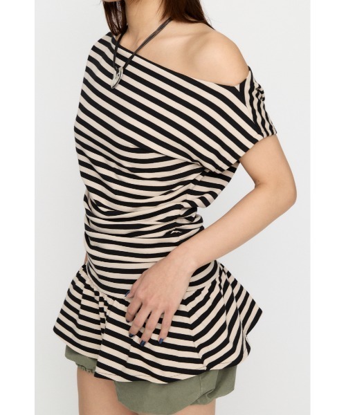 LAGUA GEM（ラグアジェム） tシャツ BORDER DRAPE FRILL チュニック