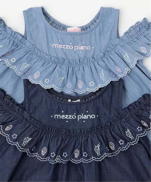 mezzo piano ワンピース カットワーク刺しゅう 2way肩開きデニム