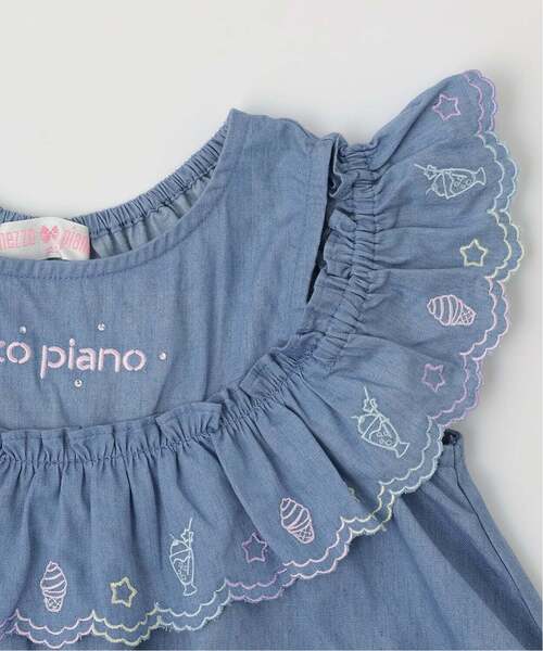 mezzo piano ワンピース カットワーク刺しゅう 2way肩開きデニム