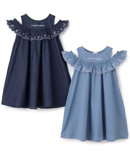 ワンピース カットワーク刺しゅう　2way肩開きデニムワンピース「接触冷感」 キッズ 子供服 女の子 | mezzo piano | 14
