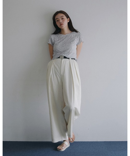 anuke ホワイト シャーリングブラウス 半袖 anuke（アンヌーク） tシャツ 半袖 Mellow Short Tops レディース