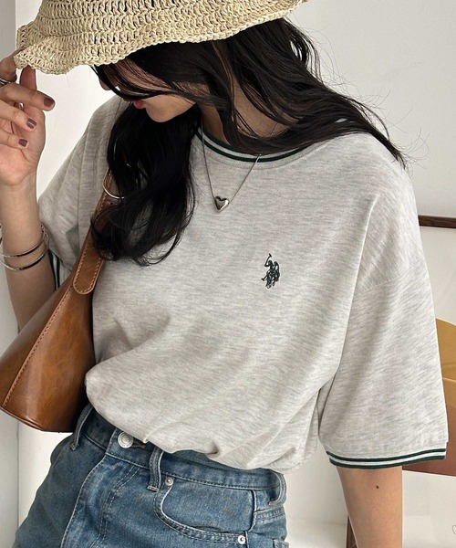 「U.S. POLO ASSN.」 半袖Tシャツ MEDIUM ベージュ レディース_画像2