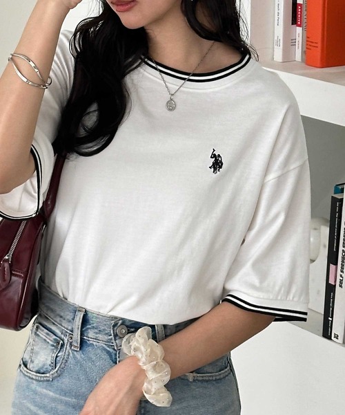 「U.S. POLO ASSN.」 半袖Tシャツ MEDIUM ベージュ レディース_画像4