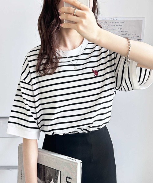 「U.S. POLO ASSN.」 半袖Tシャツ MEDIUM ベージュ レディース_画像5