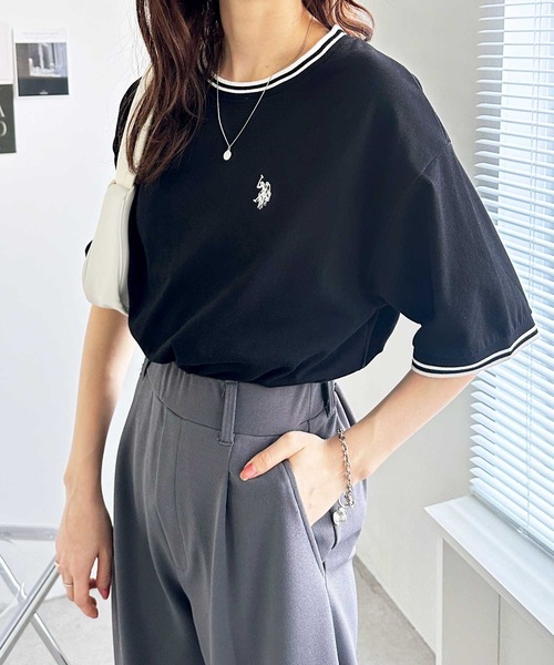 「U.S. POLO ASSN.」 半袖Tシャツ MEDIUM ベージュ レディース_画像10