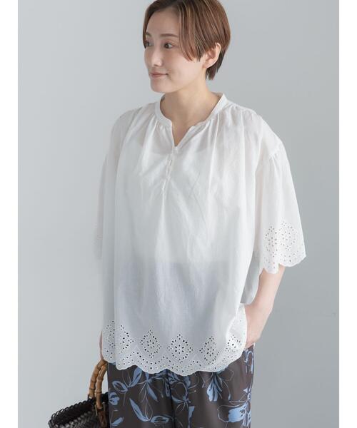 tricot 半袖コットンレースブラウス　白 Te chichi（テチチ） ブラウス シャツ 半袖 コットンレースブラウス