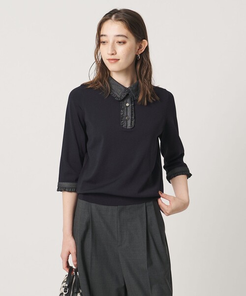 ユナイテッドアローズ　レディー　ポロニット　ブラック UNITED ARROWS（ユナイテッドアローズ） ニット セーター 六分袖