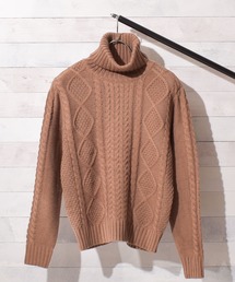 美品✨MHL. ウール タートルネック ニット ケーブル ブラウン Ⅱ ニット セーター タートルケーブルニットプルオーバー レディース