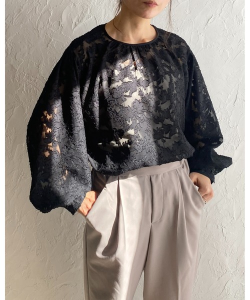 シャツ ブラウス 花柄 長袖 2WAY シアー ジャガード ボリュームスリーブ トップス レディース 楽天市場】シャツ ブラウス 花柄 長袖 2WAY シアー ジャガード