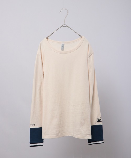 Emago 後ろ切り替えロンＴ 生成 Emago（イマゴ） tシャツ 袖リブ切替えロングスリーブ レディース