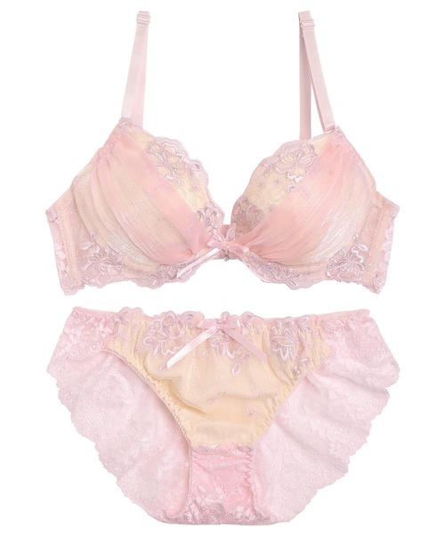 ブラジャー ショーツセット 「最強盛り」2wayパッド パステル レース ヌーディー ブラジャー ＆ バック透け フルバック ショーツ | ブランド登録なし | 12